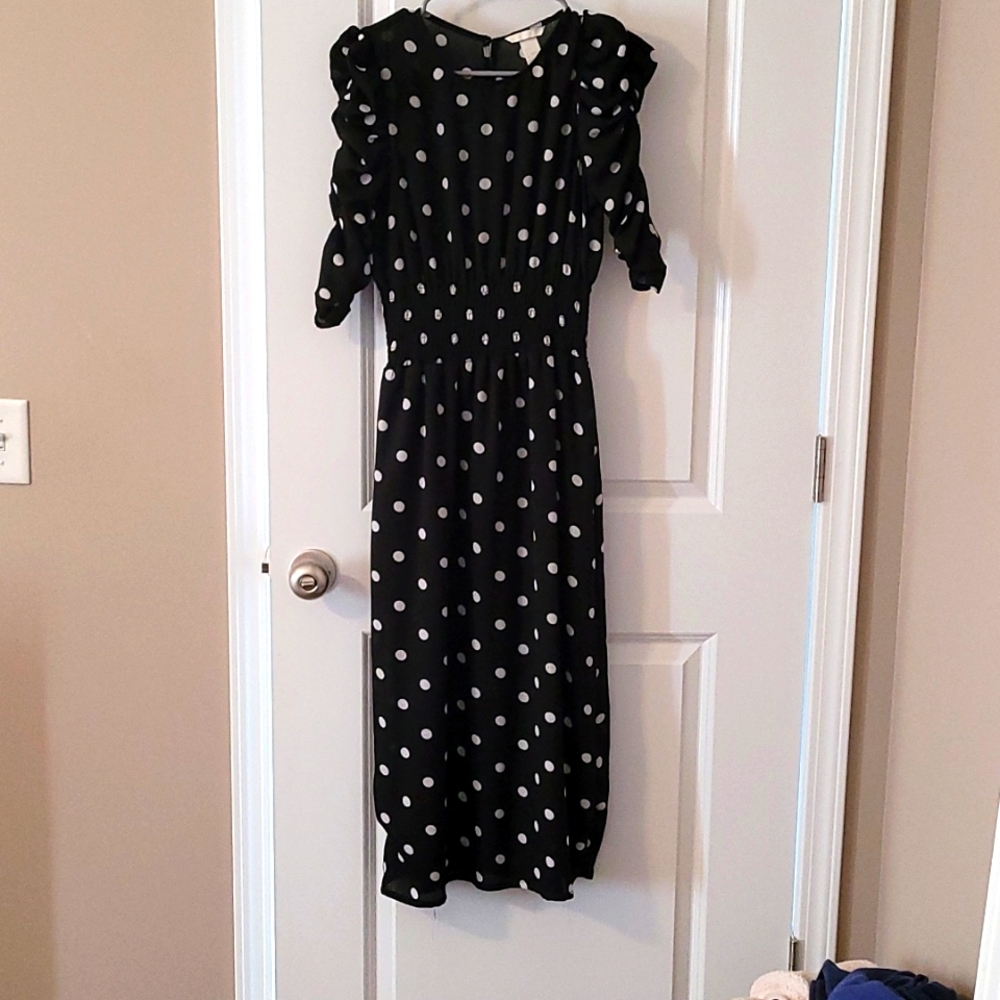 Black h&m polka dot calf length dress